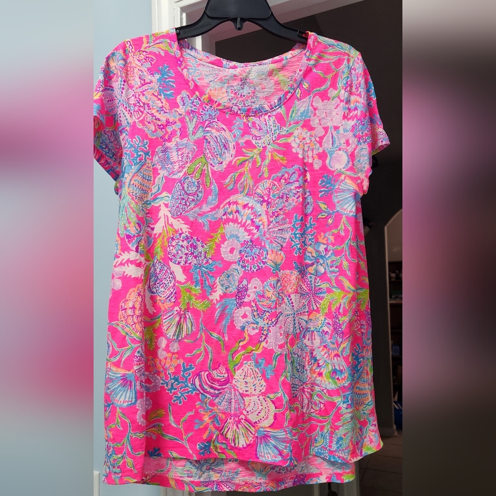 Lily Pulitzer Vibrant Pink Seashell Pattern Shirt